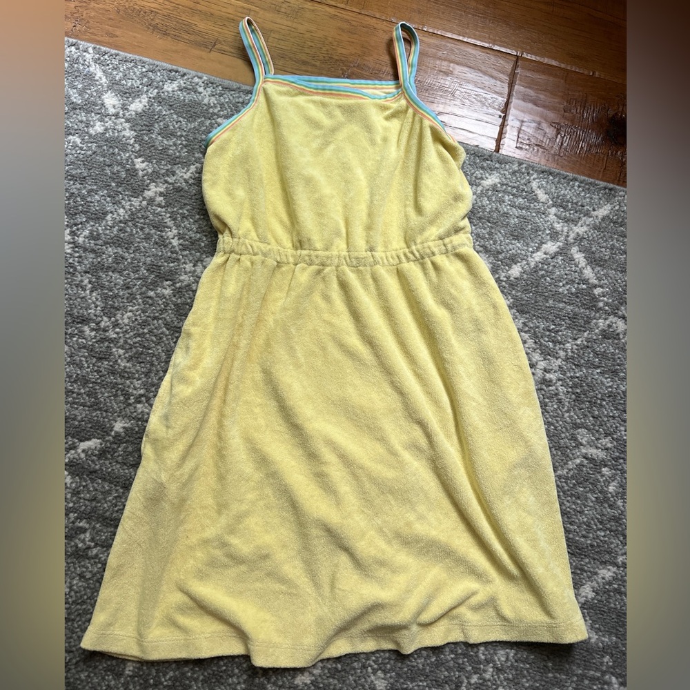 Hanna Andersson Yellow Terrycloth Dress with Multicolor Straps - Size 140/10